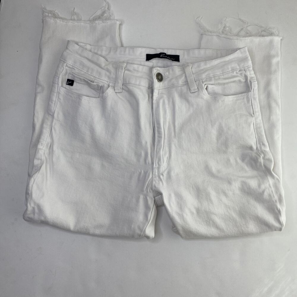 kancan jeans Womens Size Small white denim Capri Fringe Cut Off